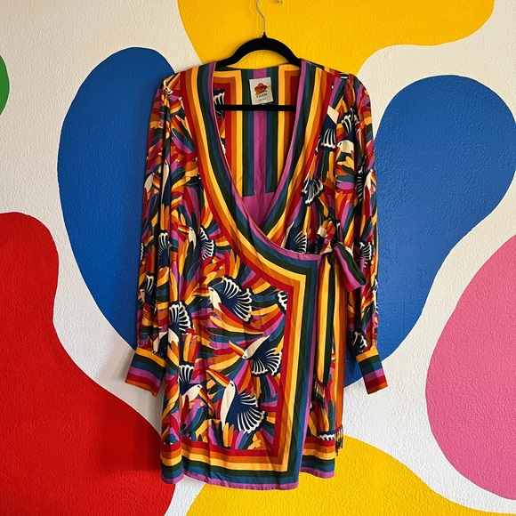 FARM Rio Dresses & Skirts - Farm Rio rainbow toucan wrap dress